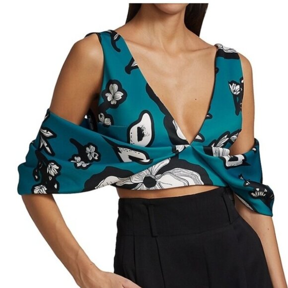 Kimberly Goldson hazel printed off the shoulder crop top NWT - Picture 1 of 8